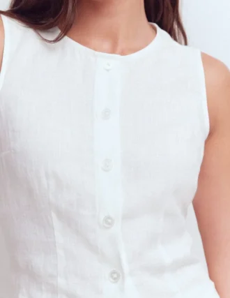 Andrea Linen Shell Top White