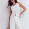 Andrea Linen Shell Top White Andrea Linen Shell Top White