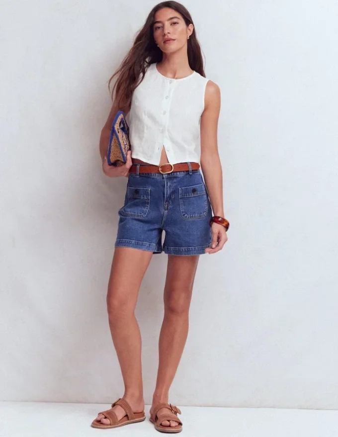 Andrea Linen Shell Top White Andrea Linen Shell Top White