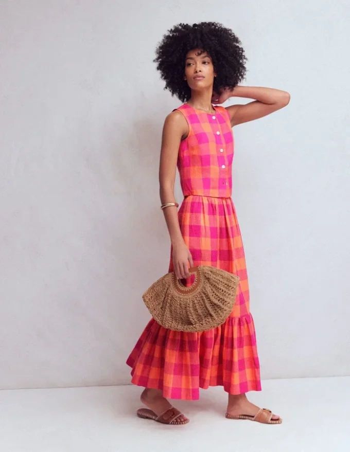 Andrea Linen Shell Top Zesty Orange, Pink Gingham Andrea Linen Shell Top Zesty Orange, Pink Gingham
