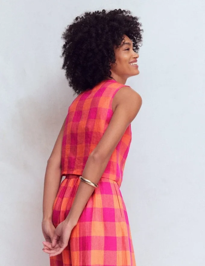 Andrea Linen Shell Top Zesty Orange, Pink Gingham Andrea Linen Shell Top Zesty Orange, Pink Gingham