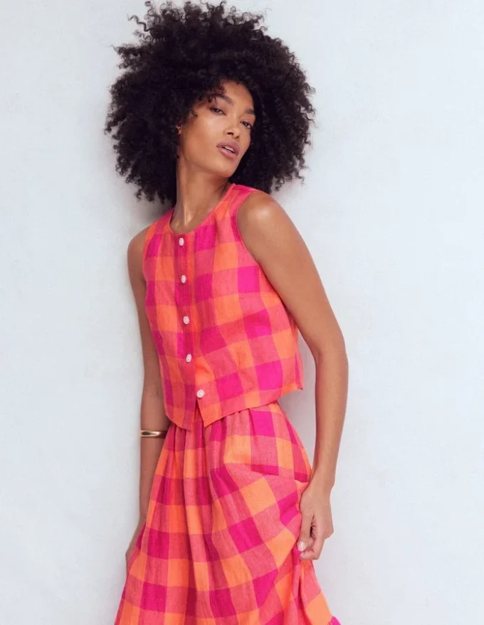 Andrea Linen Shell Top Zesty Orange, Pink Gingham Andrea Linen Shell Top Zesty Orange, Pink Gingham