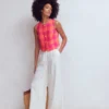 Andrea Linen Shell Top Zesty Orange, Pink Gingham Andrea Linen Shell Top Zesty Orange, Pink Gingham
