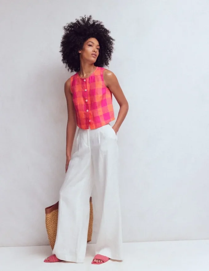 Andrea Linen Shell Top Zesty Orange, Pink Gingham Andrea Linen Shell Top Zesty Orange, Pink Gingham
