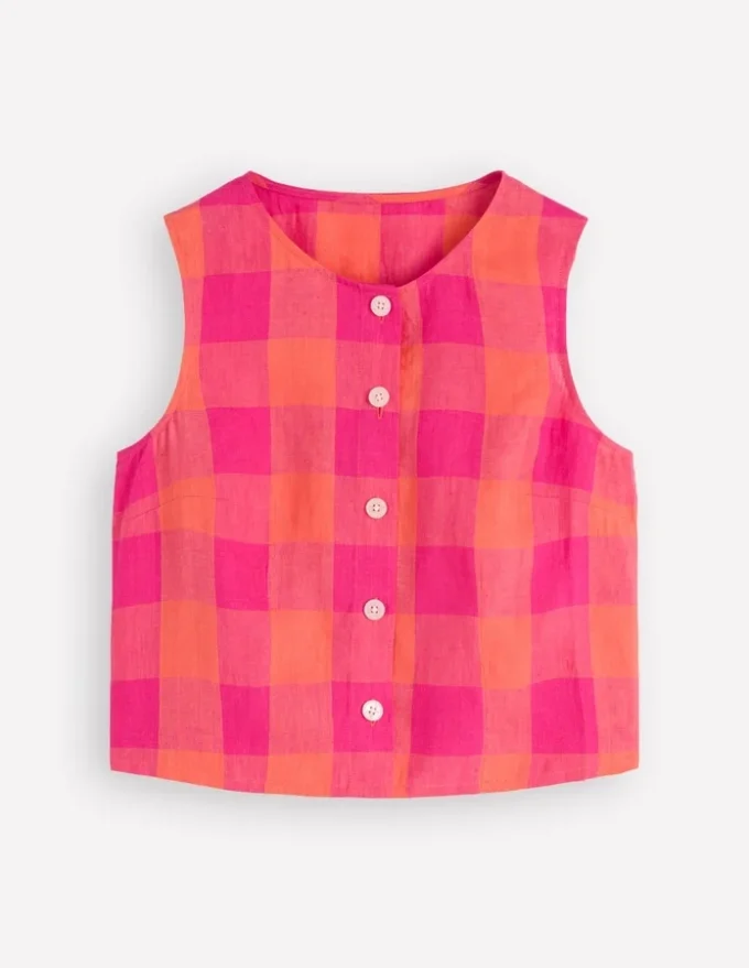 Andrea Linen Shell Top Zesty Orange, Pink Gingham Andrea Linen Shell Top Zesty Orange, Pink Gingham