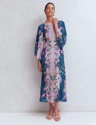 Angel Sleeve Boat Neck Dress Tourmaline Blue, Orchid Canopy