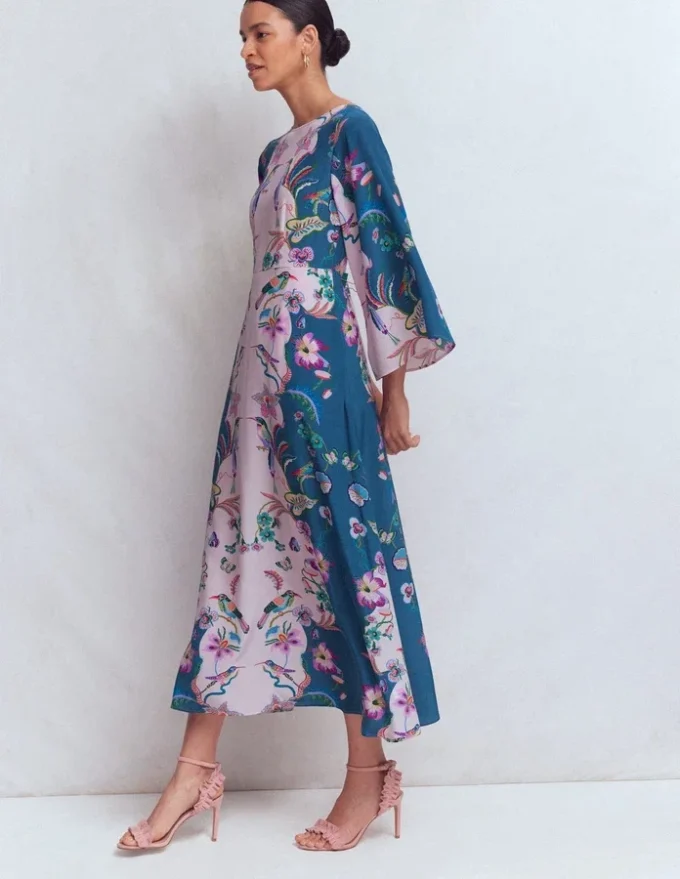 Angel Sleeve Boat Neck Dress Tourmaline Blue, Orchid Canopy Angel Sleeve Boat Neck Dress Tourmaline Blue, Orchid Canopy