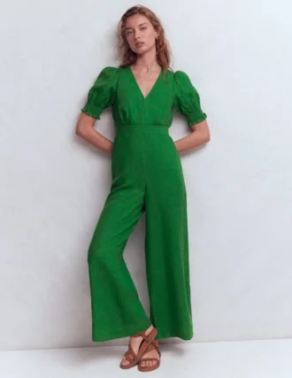 Anna Linen Jumpsuit Amazon Green