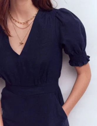 Anna Linen Jumpsuit Navy
