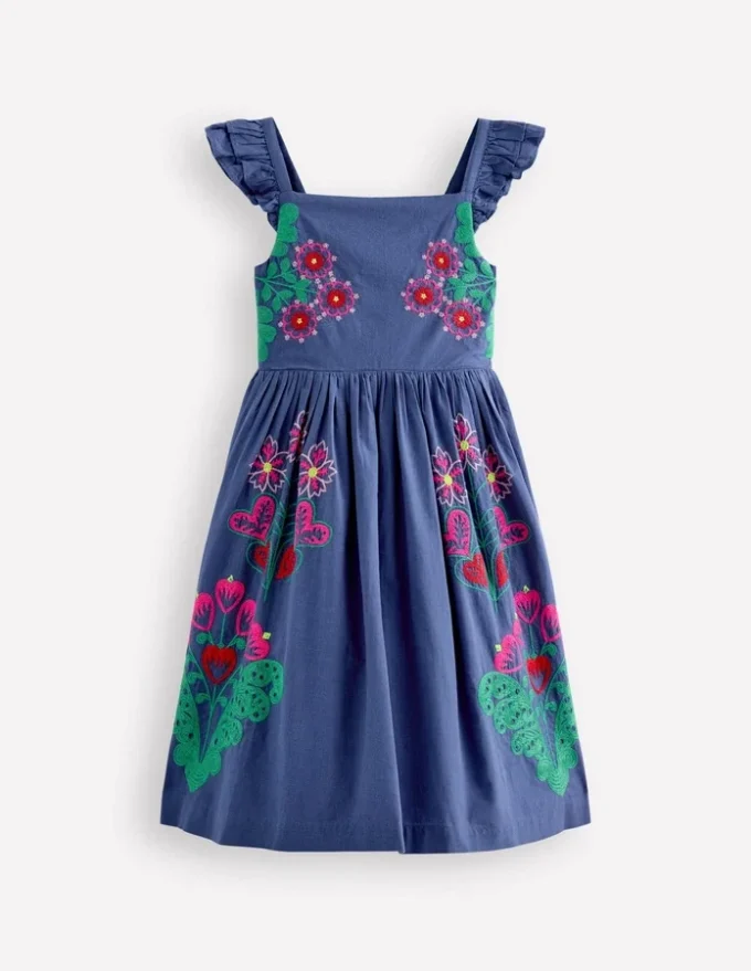 Annalisa Twirly Sundress Denim Blue Embroidery Annalisa Twirly Sundress Denim Blue Embroidery