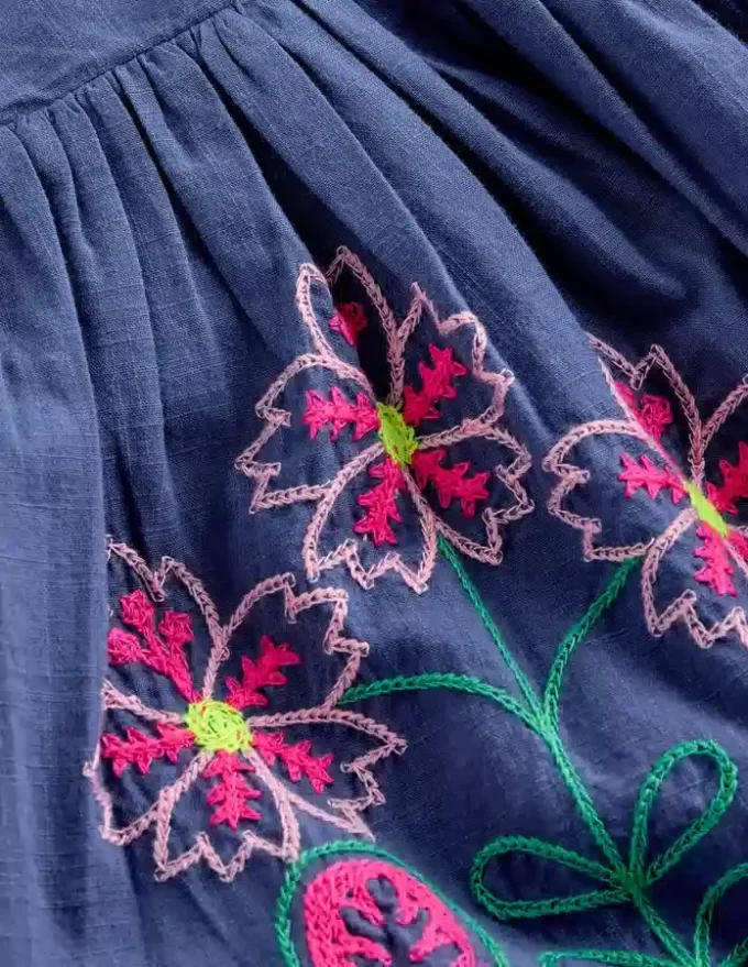 Annalisa Twirly Sundress Denim Blue Embroidery Annalisa Twirly Sundress Denim Blue Embroidery