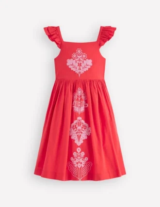 Annalisa Twirly Sundress Spicy Red Embroidery