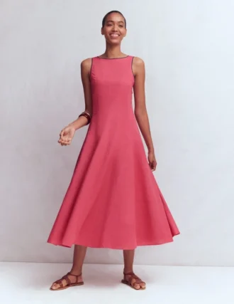 Annet Linen Blend Midi Dress Cherry Blush