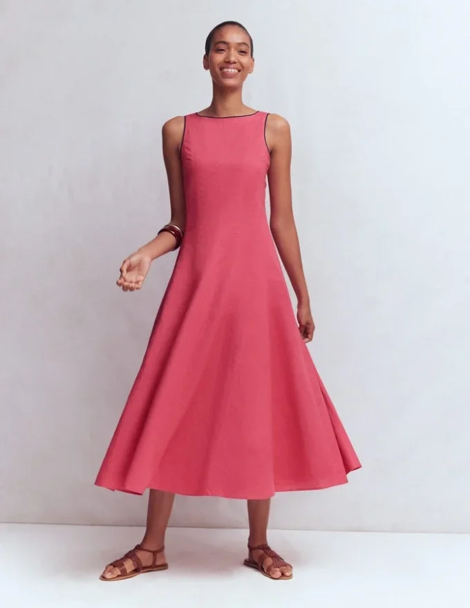 Annet Linen Blend Midi Dress Cherry Blush Annet Linen Blend Midi Dress Cherry Blush