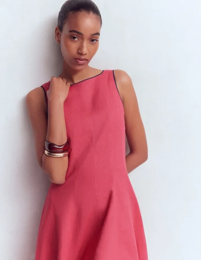 Annet Linen Blend Midi Dress Cherry Blush Annet Linen Blend Midi Dress Cherry Blush
