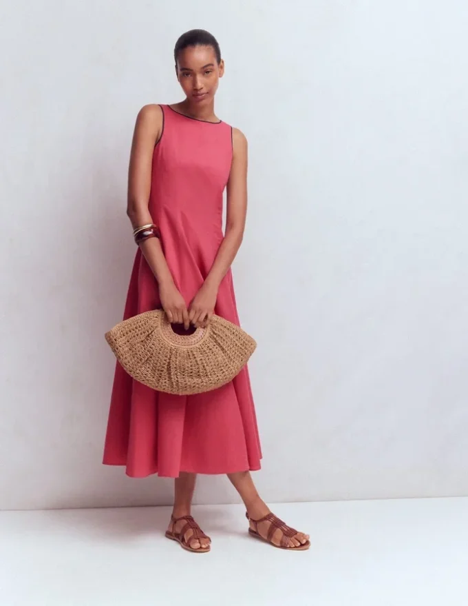 Annet Linen Blend Midi Dress Cherry Blush Annet Linen Blend Midi Dress Cherry Blush