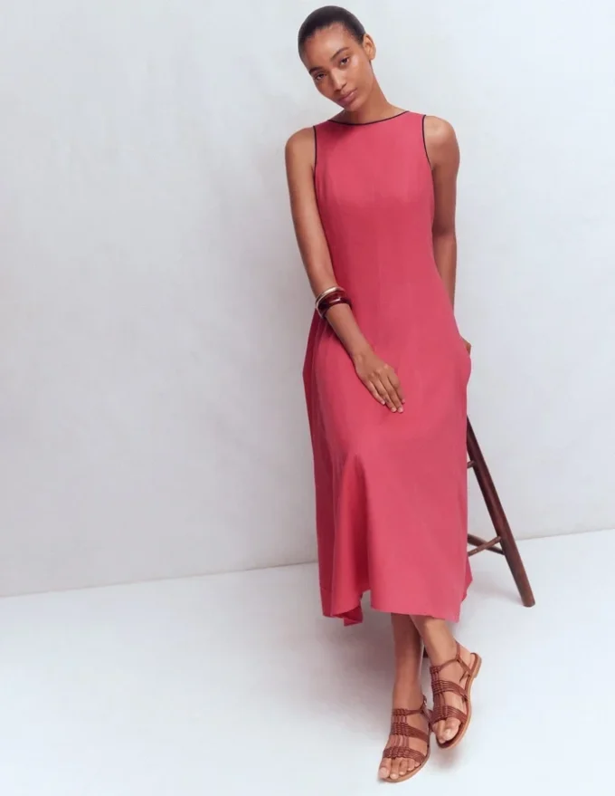 Annet Linen Blend Midi Dress Cherry Blush Annet Linen Blend Midi Dress Cherry Blush