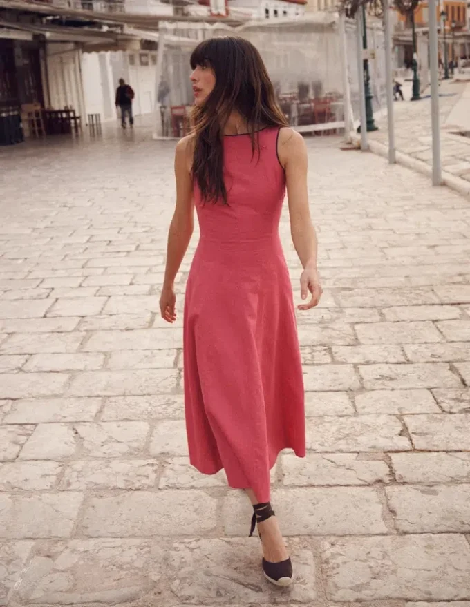 Annet Linen Blend Midi Dress Cherry Blush Annet Linen Blend Midi Dress Cherry Blush