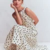 Annet Linen Blend Midi Dress Ivory Painted Dot Spaced Annet Linen Blend Midi Dress Ivory Painted Dot Spaced