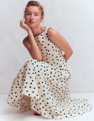Annet Linen Blend Midi Dress Ivory Painted Dot Spaced