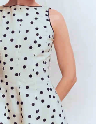Annet Linen Blend Midi Dress Ivory Painted Dot Spaced