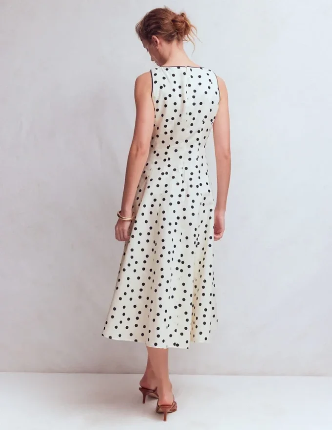 Annet Linen Blend Midi Dress Ivory Painted Dot Spaced Annet Linen Blend Midi Dress Ivory Painted Dot Spaced