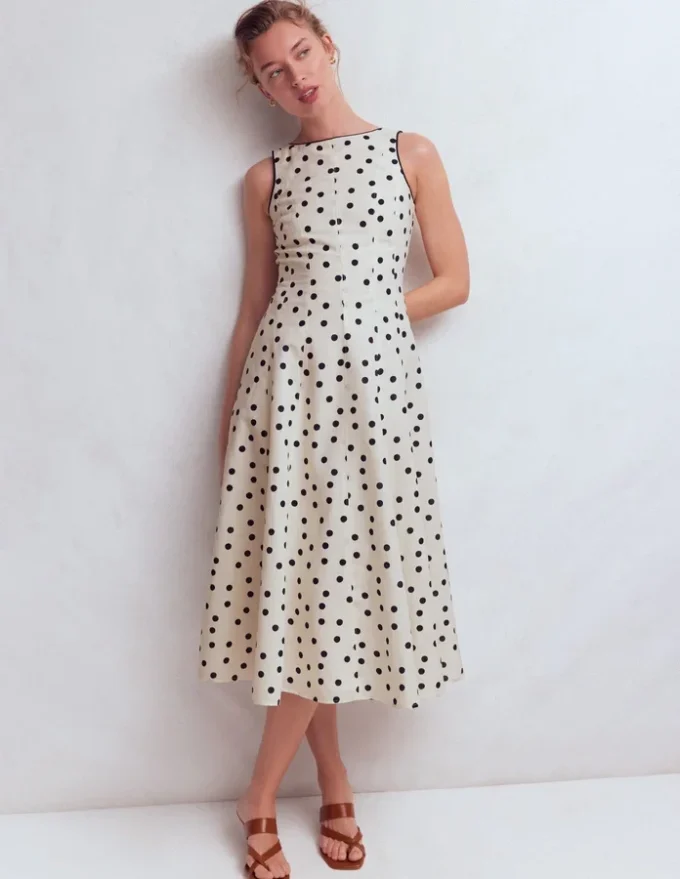 Annet Linen Blend Midi Dress Ivory Painted Dot Spaced Annet Linen Blend Midi Dress Ivory Painted Dot Spaced