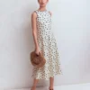 Annet Linen Blend Midi Dress Ivory Painted Dot Spaced Annet Linen Blend Midi Dress Ivory Painted Dot Spaced