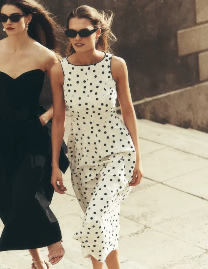 Annet Linen Blend Midi Dress Ivory Painted Dot Spaced Annet Linen Blend Midi Dress Ivory Painted Dot Spaced