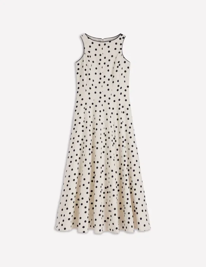 Annet Linen Blend Midi Dress Ivory Painted Dot Spaced Annet Linen Blend Midi Dress Ivory Painted Dot Spaced
