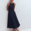 Annet Linen Blend Midi Dress Navy Annet Linen Blend Midi Dress Navy