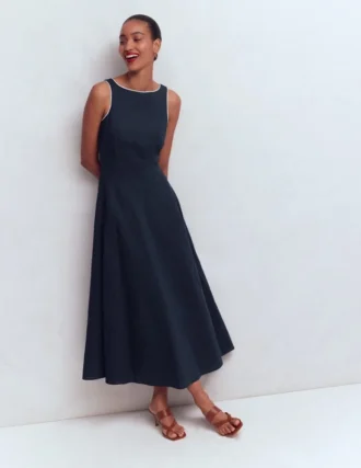 Annet Linen Blend Midi Dress Navy