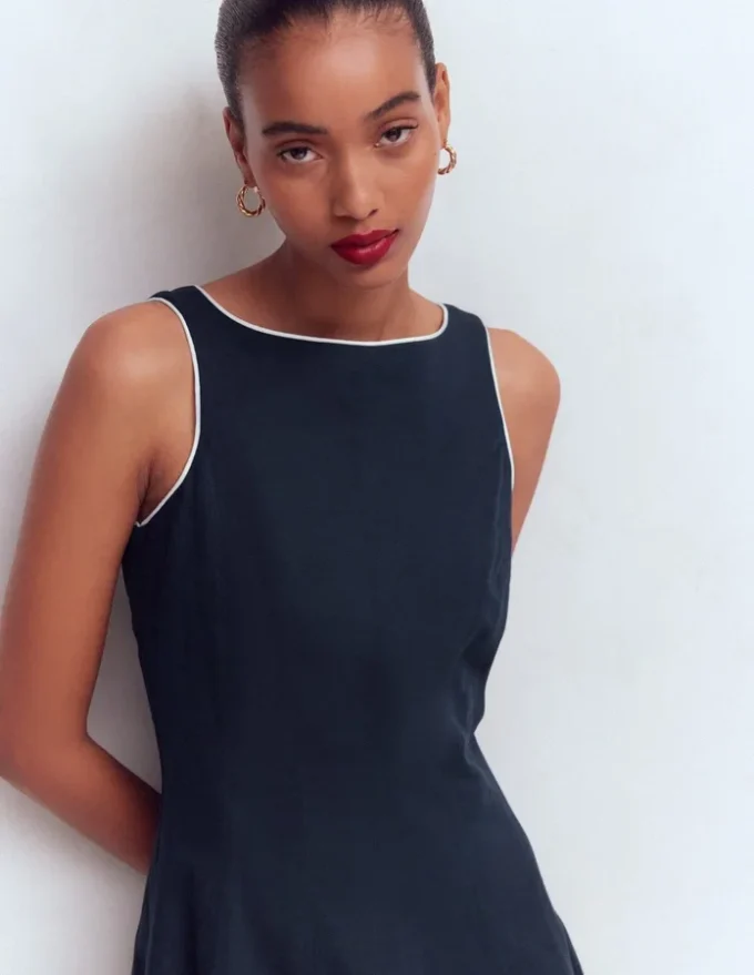 Annet Linen Blend Midi Dress Navy Annet Linen Blend Midi Dress Navy