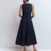 Annet Linen Blend Midi Dress Navy Annet Linen Blend Midi Dress Navy