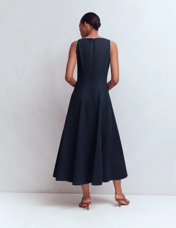 Annet Linen Blend Midi Dress Navy Annet Linen Blend Midi Dress Navy