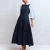 Annet Linen Blend Midi Dress Navy Annet Linen Blend Midi Dress Navy