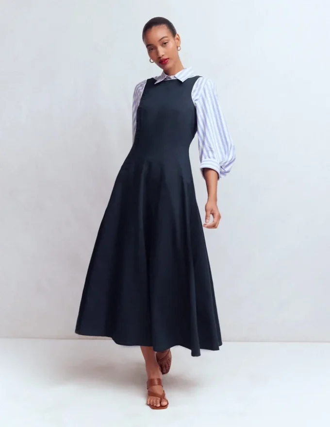 Annet Linen Blend Midi Dress Navy Annet Linen Blend Midi Dress Navy
