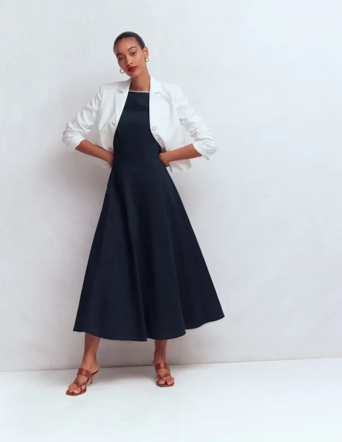 Annet Linen Blend Midi Dress Navy Annet Linen Blend Midi Dress Navy