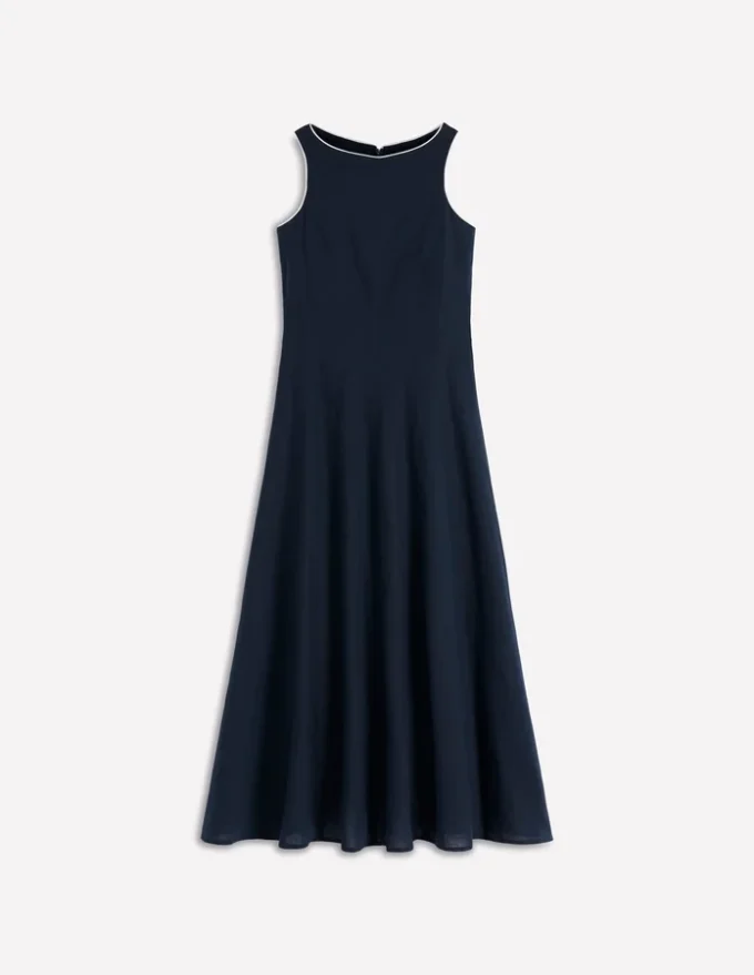 Annet Linen Blend Midi Dress Navy Annet Linen Blend Midi Dress Navy