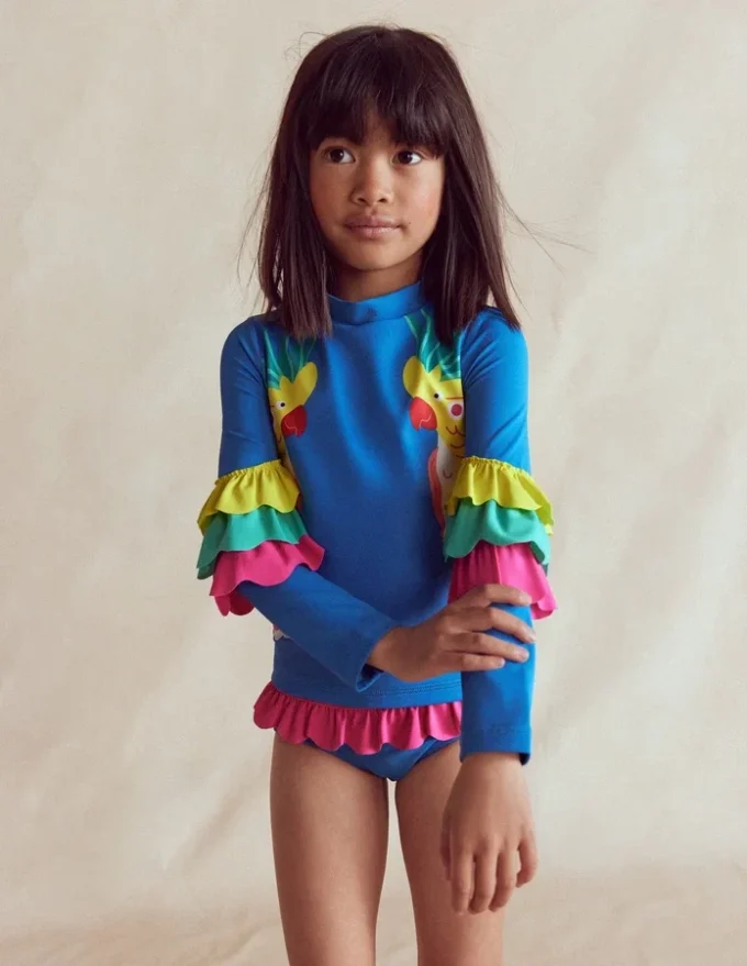 Appliqué Rash Vest Set Azure Blue Parrot Appliqué Rash Vest Set Azure Blue Parrot