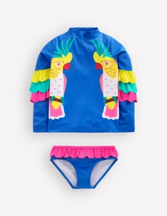 Appliqué Rash Vest Set Azure Blue Parrot