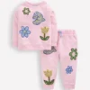 Appliqué Sweatshirt Set Pink Floral Patchwork