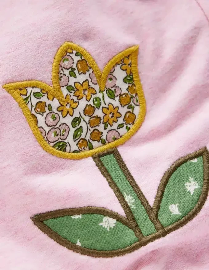 Appliqué Sweatshirt Set Pink Floral Patchwork