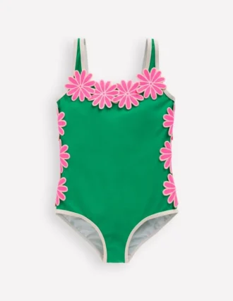 Appliqué Swimsuit Pea Green/Sorbet Pink Daisy