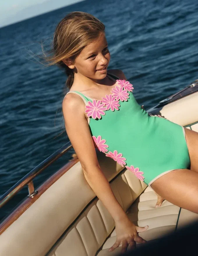 Appliqué Swimsuit Pea Green/Sorbet Pink Daisy Appliqué Swimsuit Pea Green/Sorbet Pink Daisy