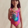 Appliqué Swimsuit Pink Peacock