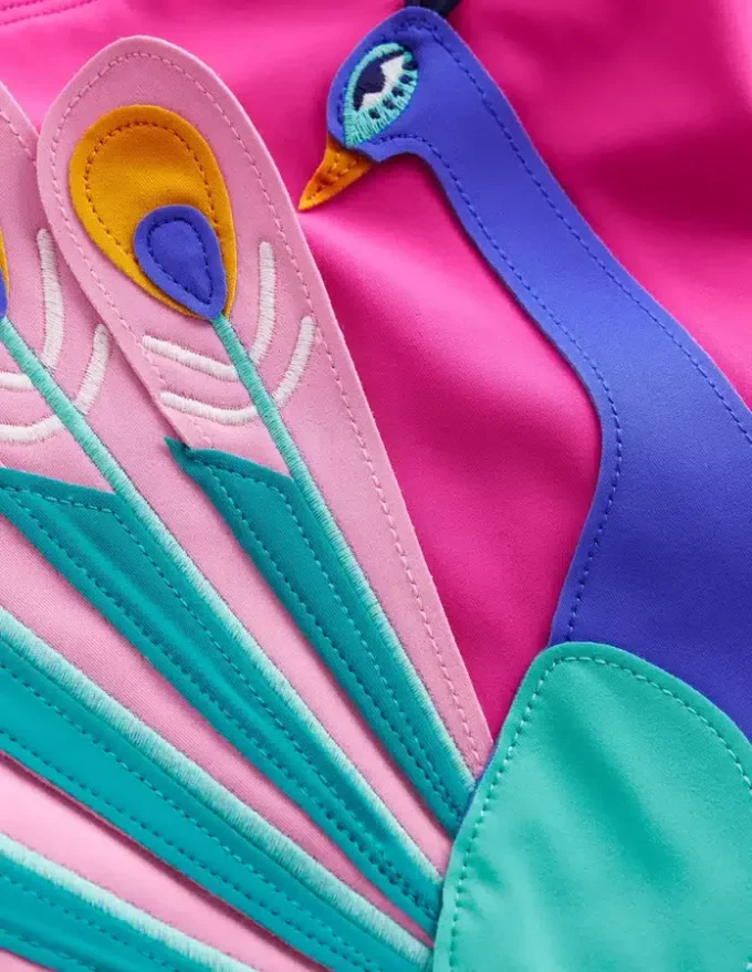 Appliqué Swimsuit Pink Peacock