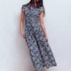 Arabella Cotton Maxi Dress Navy, Decorative Blossom Arabella Cotton Maxi Dress Navy, Decorative Blossom