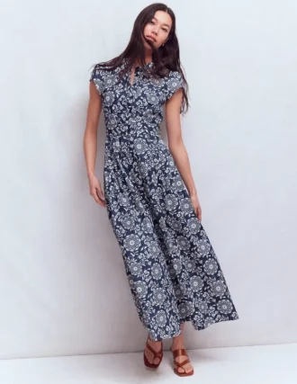 Arabella Cotton Maxi Dress Navy, Decorative Blossom