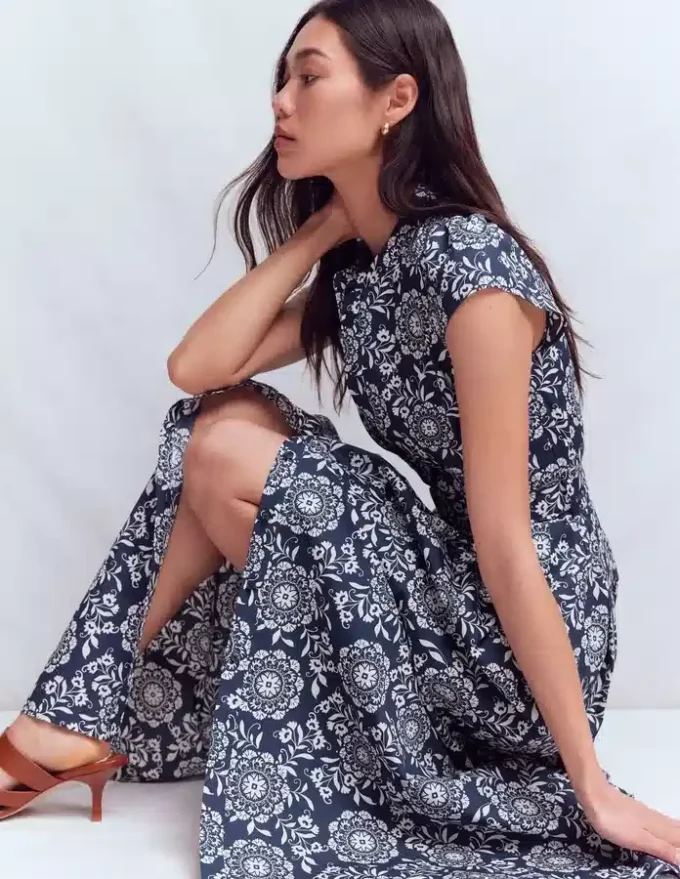 Arabella Cotton Maxi Dress Navy, Decorative Blossom Arabella Cotton Maxi Dress Navy, Decorative Blossom